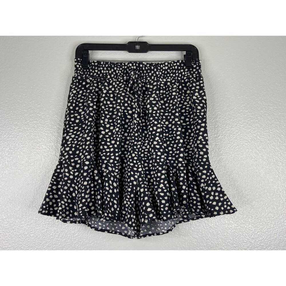 L Love Women Large Black Godet Skirt Gathered Waist White Paintbrush Spot Casual
